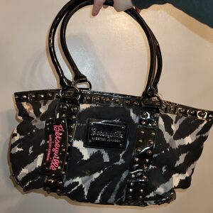 Betsey Johnson Zebra & Leather Studded Handbag